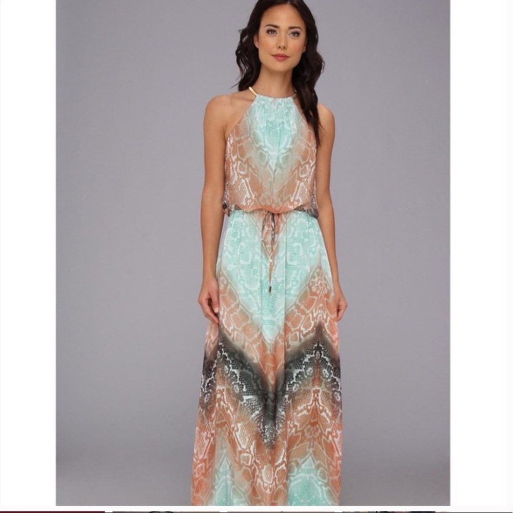 Vince Camuto Snake Halter Necklace Maxi Dress